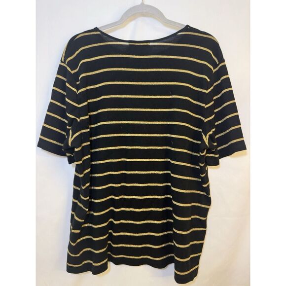 Lauren Ralph Lauren Short‎ Sleeve Black Gold Stripe Top Size 2X Excellent UC - Picture 2 of 4